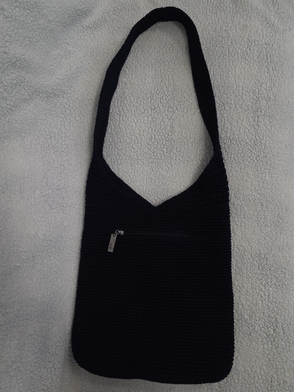 The SAK Crochet Navy Blue Woven Knit Hobo Shoulder Bag Large Boho Minimalist